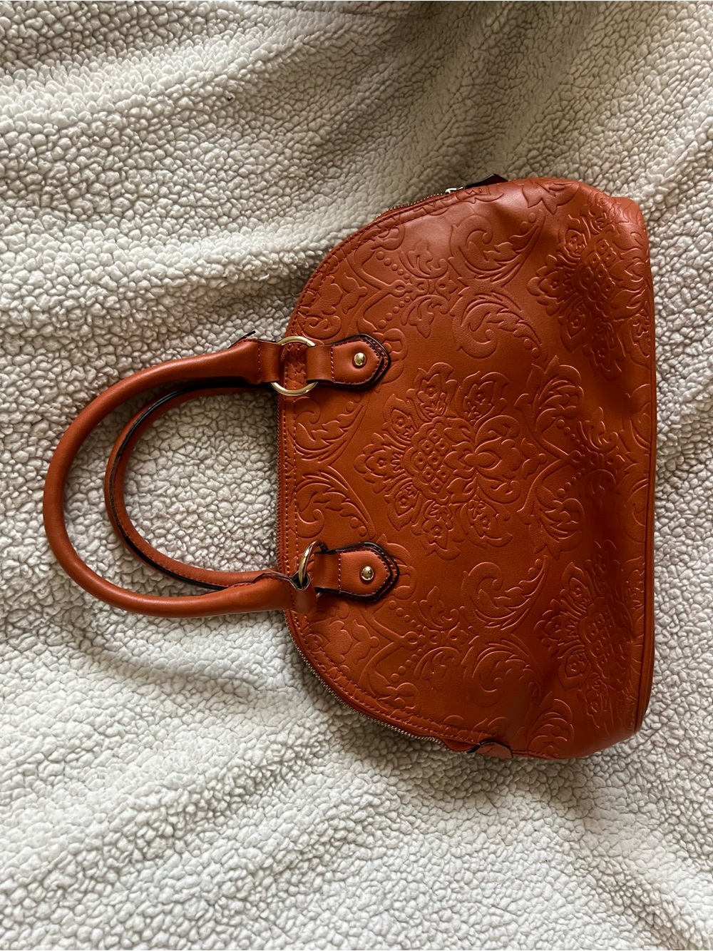 Embossed Orange Faux-Leather Satchel with Double Handles